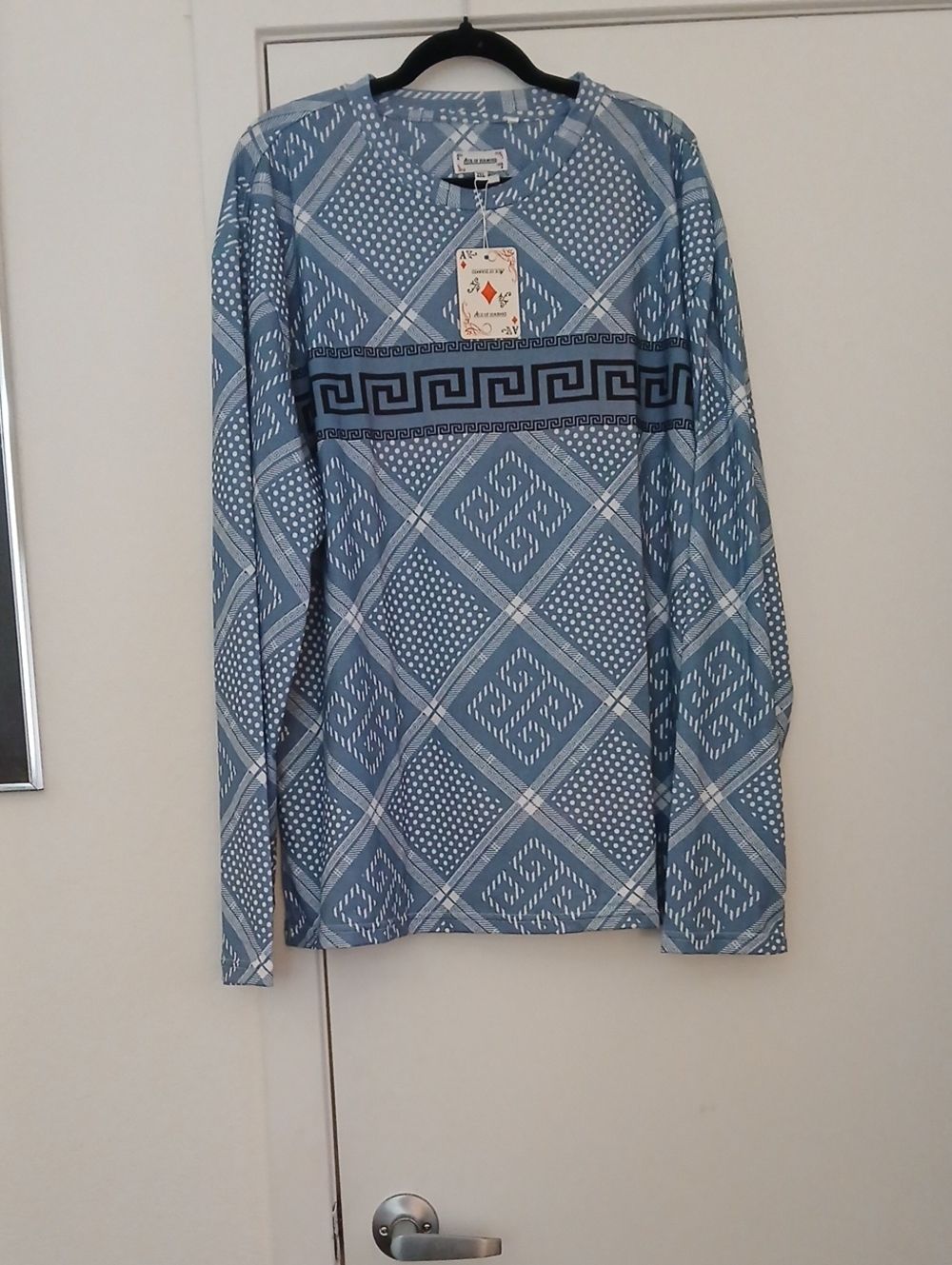 Sandro Light Blue Geometric-Print Long Sleeve Shirt
